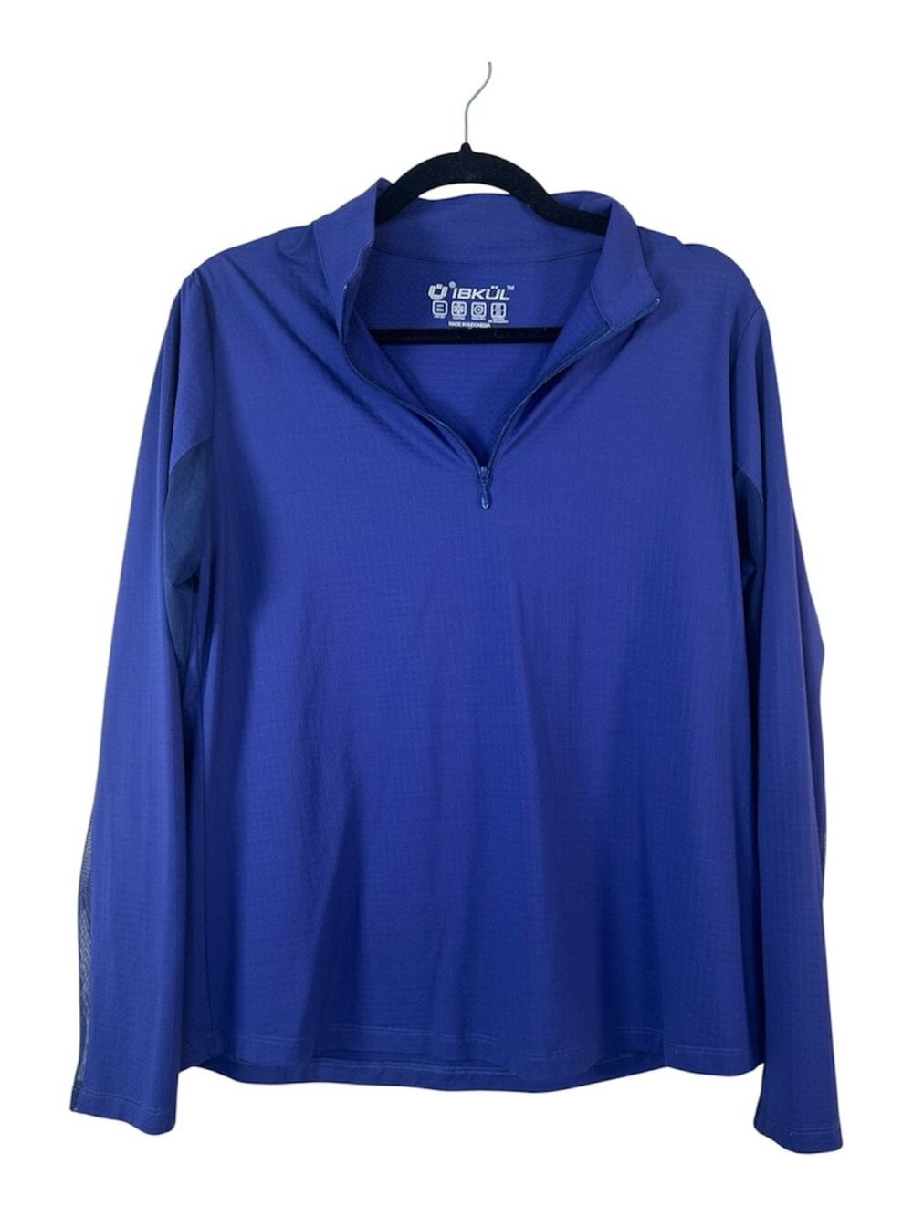 IBKUL Blue Long Sleeve Quarter Zip Womens Sweater L Sheer Outdoorsy Gorpcore Top